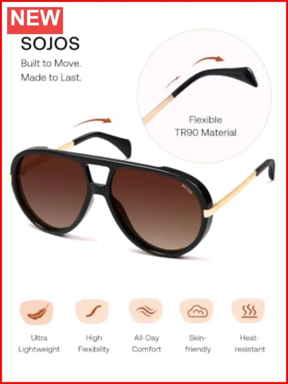 Retro Oversized Aviator Polarized Sunglasses for Men Women UV Protection TR-90